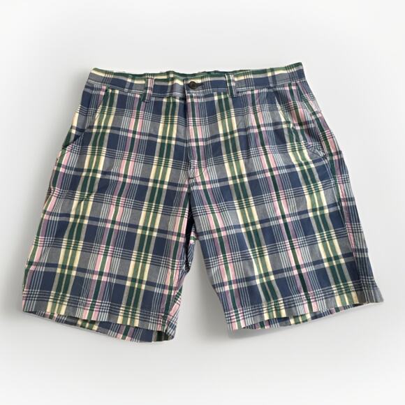 St. Johns Bay Mens 38 Chino Golf Shorts Plaid Zip Button Pockets Outdoor - Picture 1 of 5